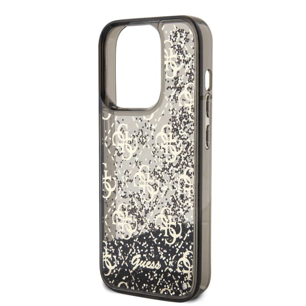 Guess Guess iPhone 15 Pro Backcover hoesje - Liquid Glitter - 4G Pattern - Zwart Guess Guess iPhone 15 Pro Backcover hoesje - Liquid Glitter - 4G Pattern - Zwart
