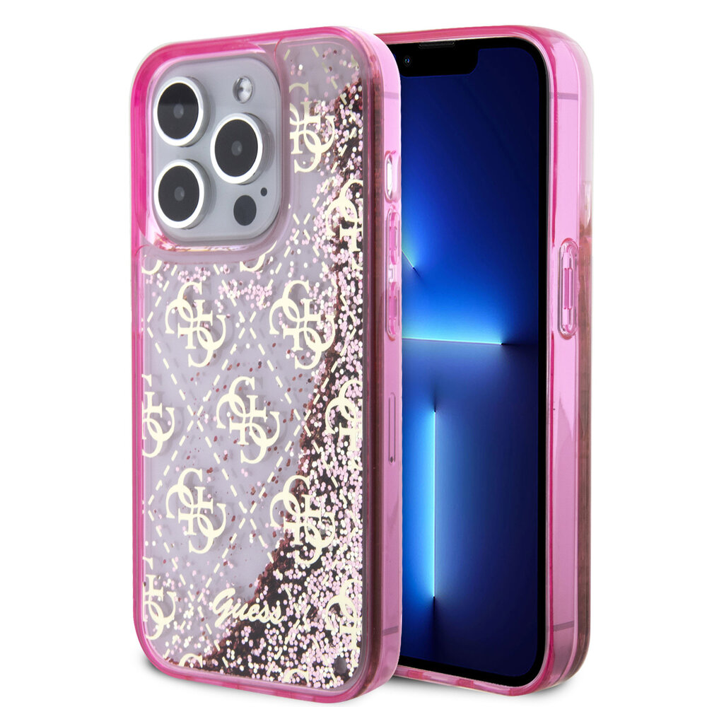 Guess Guess iPhone 15 Pro Back cover case - Liquid Glitter - 4G Pattern - Pink Guess Guess iPhone 15 Pro Back cover case - Liquid Glitter - 4G Pattern - Pink