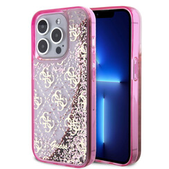 Guess iPhone 15 Pro Back cover case - Liquid Glitter - 4G Pattern - Pink