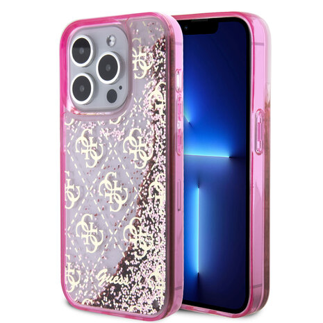 Guess Guess iPhone 15 Pro Back cover case - Liquid Glitter - 4G Pattern - Pink Guess Guess iPhone 15 Pro Back cover case - Liquid Glitter - 4G Pattern - Pink
