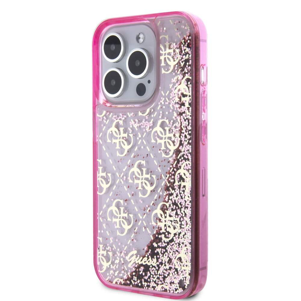Guess Guess iPhone 15 Pro Back cover case - Liquid Glitter - 4G Pattern - Pink Guess Guess iPhone 15 Pro Back cover case - Liquid Glitter - 4G Pattern - Pink