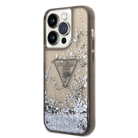 Guess Guess iPhone 15 Pro Backcover hoesje - Liquid Glitter - Translucent Logo - Zwart Guess Guess iPhone 15 Pro Backcover hoesje - Liquid Glitter - Translucent Logo - Zwart