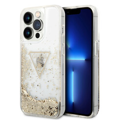 Guess iPhone 15 Pro Back-Cover hul - Liquid Glitter - Gold Logo - Transparent