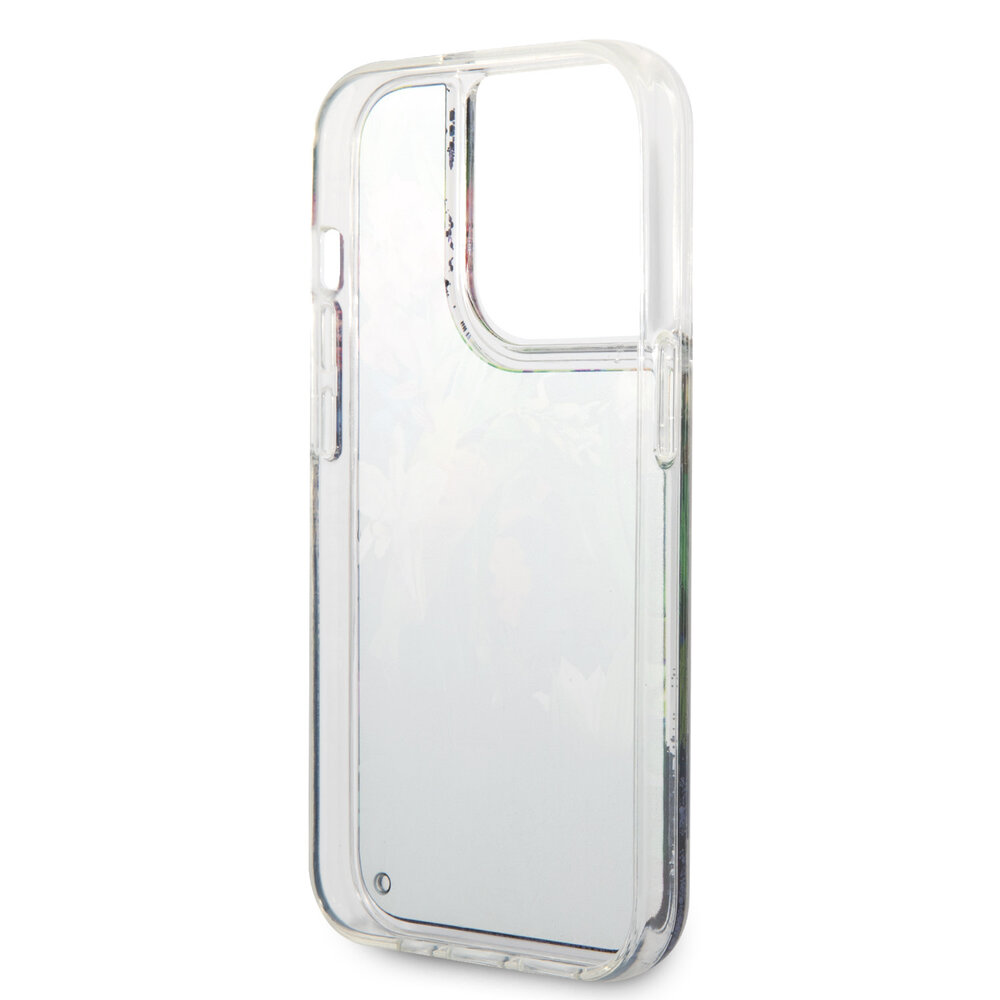 Guess Guess iPhone 15 Pro Back-Cover hul - Liquid Glitter - Flower Pattern - Blau Guess Guess iPhone 15 Pro Back-Cover hul - Liquid Glitter - Flower Pattern - Blau