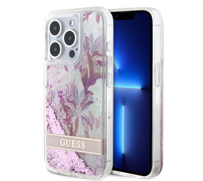 Guess Guess iPhone 15 Pro Back-Cover hul - Liquid Glitter - Flower Pattern - Rosa Guess Guess iPhone 15 Pro Back-Cover hul - Liquid Glitter - Flower Pattern - Rosa