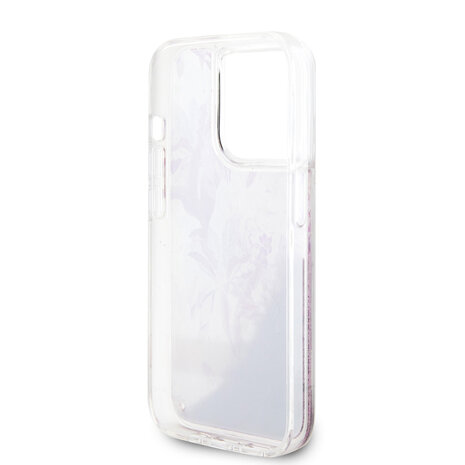 Guess Guess iPhone 15 Pro Back-Cover hul - Liquid Glitter - Flower Pattern - Rosa Guess Guess iPhone 15 Pro Back-Cover hul - Liquid Glitter - Flower Pattern - Rosa