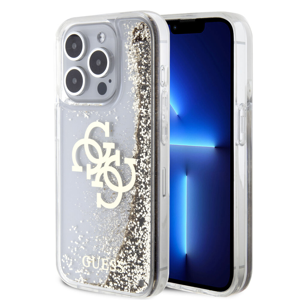 Guess Guess iPhone 15 Pro Back cover coque - Liquid Glitter - Electroplated Logo - Or Guess Guess iPhone 15 Pro Back cover coque - Liquid Glitter - Electroplated Logo - Or