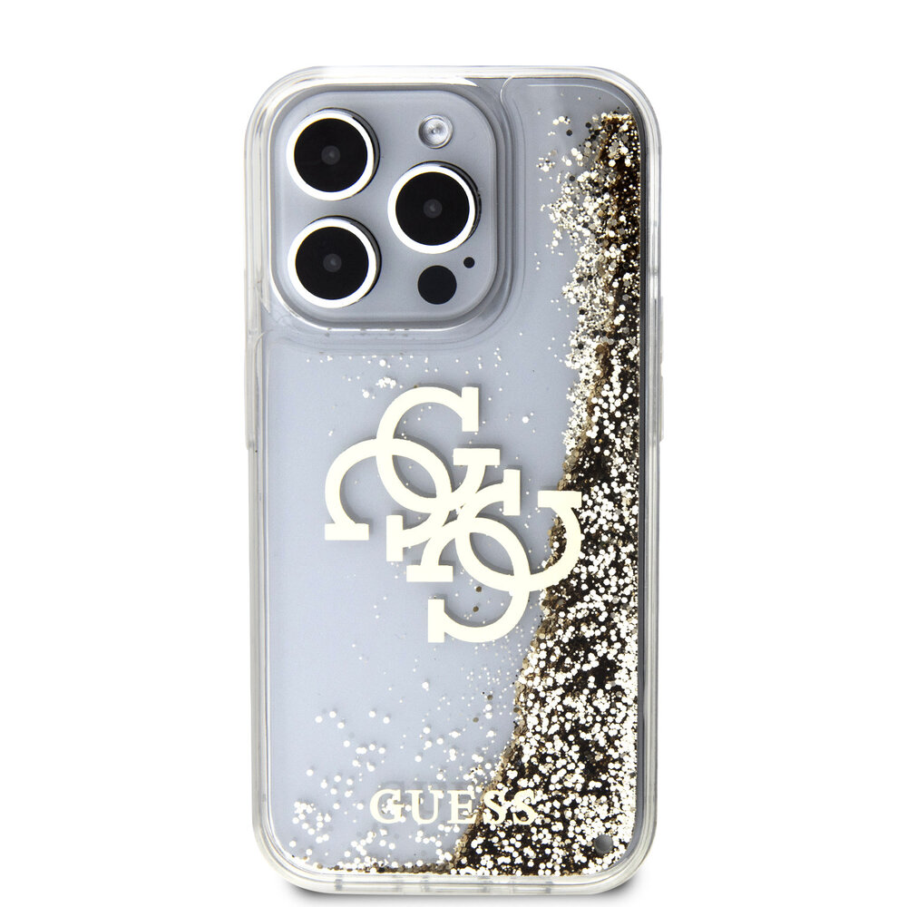 Guess Guess iPhone 15 Pro Back cover coque - Liquid Glitter - Electroplated Logo - Or Guess Guess iPhone 15 Pro Back cover coque - Liquid Glitter - Electroplated Logo - Or