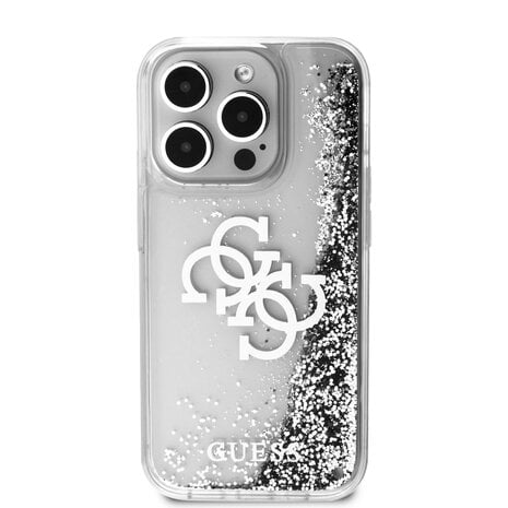 Guess Guess iPhone 15 Pro Back cover coque - Liquid Glitter - Electroplated Logo - Argent Guess Guess iPhone 15 Pro Back cover coque - Liquid Glitter - Electroplated Logo - Argent
