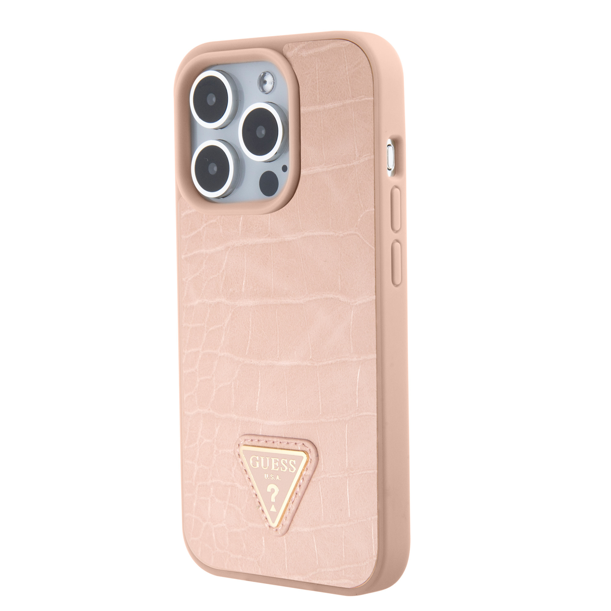 Guess Guess iPhone 15 Pro Backcover hoesje - Croco - Triangle Logo - Roze, foto 2 van 6