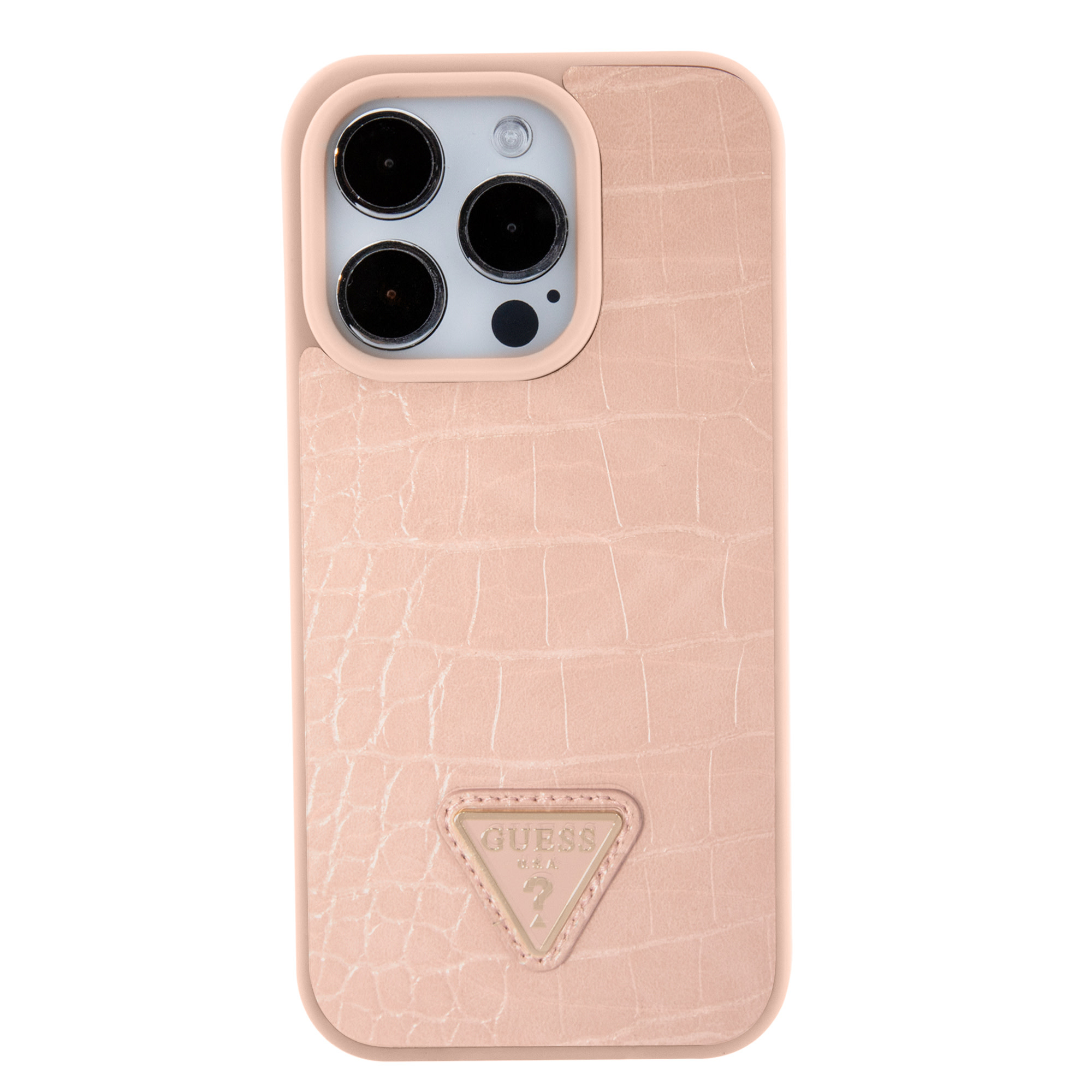 Guess Guess iPhone 15 Pro Backcover hoesje - Croco - Triangle Logo - Roze, foto 3 van 6