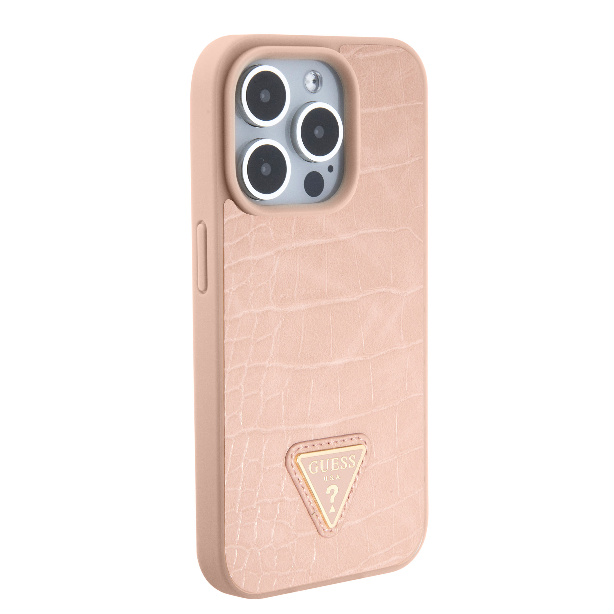 Guess Guess iPhone 15 Pro Backcover hoesje - Croco - Triangle Logo - Roze, foto 4 van 6