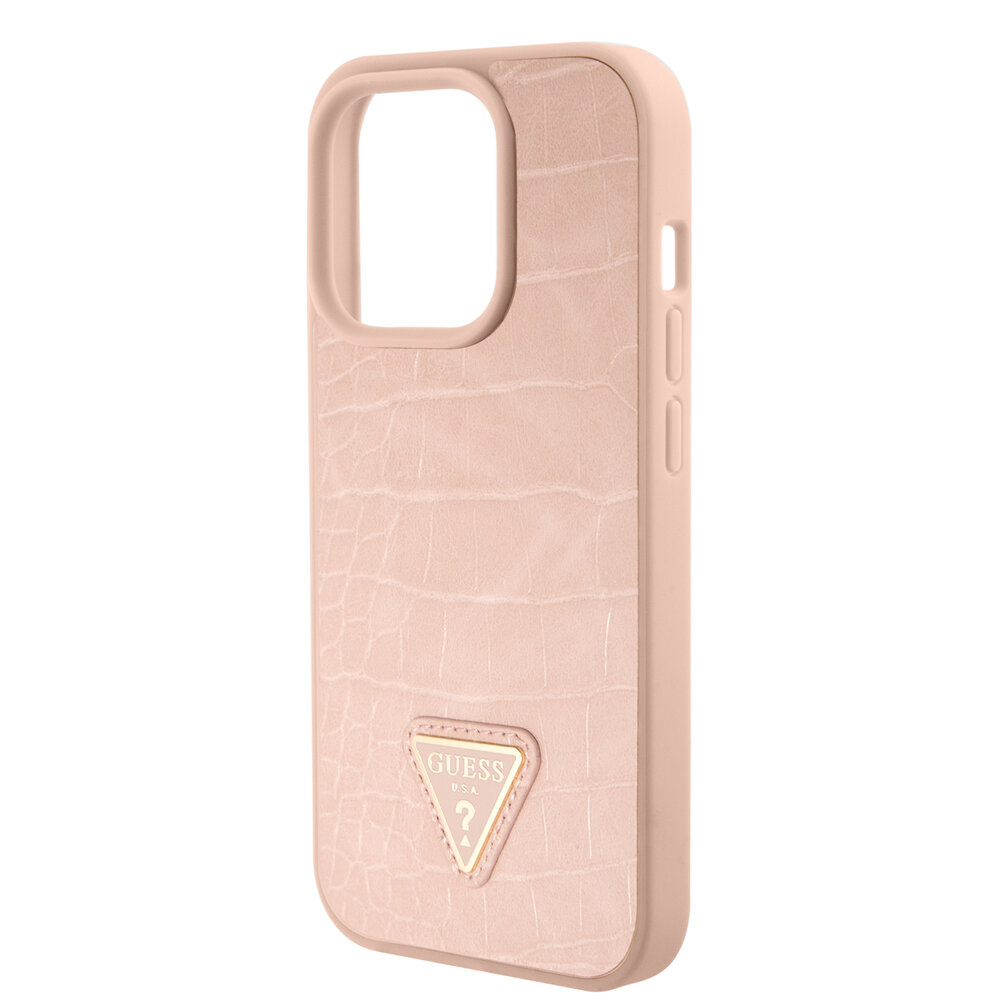 Guess Guess iPhone 15 Pro Back-Cover hul - Croco - Triangle Logo - Rosa Guess Guess iPhone 15 Pro Back-Cover hul - Croco - Triangle Logo - Rosa