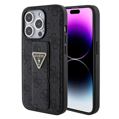 Guess iPhone 15 Pro Back cover coque - Gripstand - 4G Triangle Strass Pattern - Noir