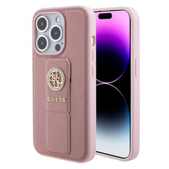 Guess iPhone 15 Pro Back cover coque - Saffiano Gripstand - 4G Strass Metal Logo - Rose