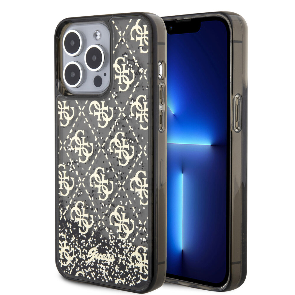 Guess Guess iPhone 15 Pro Max Back-Cover hul - Liquid Glitter - 4G Pattern - Schwarz Guess Guess iPhone 15 Pro Max Back-Cover hul - Liquid Glitter - 4G Pattern - Schwarz