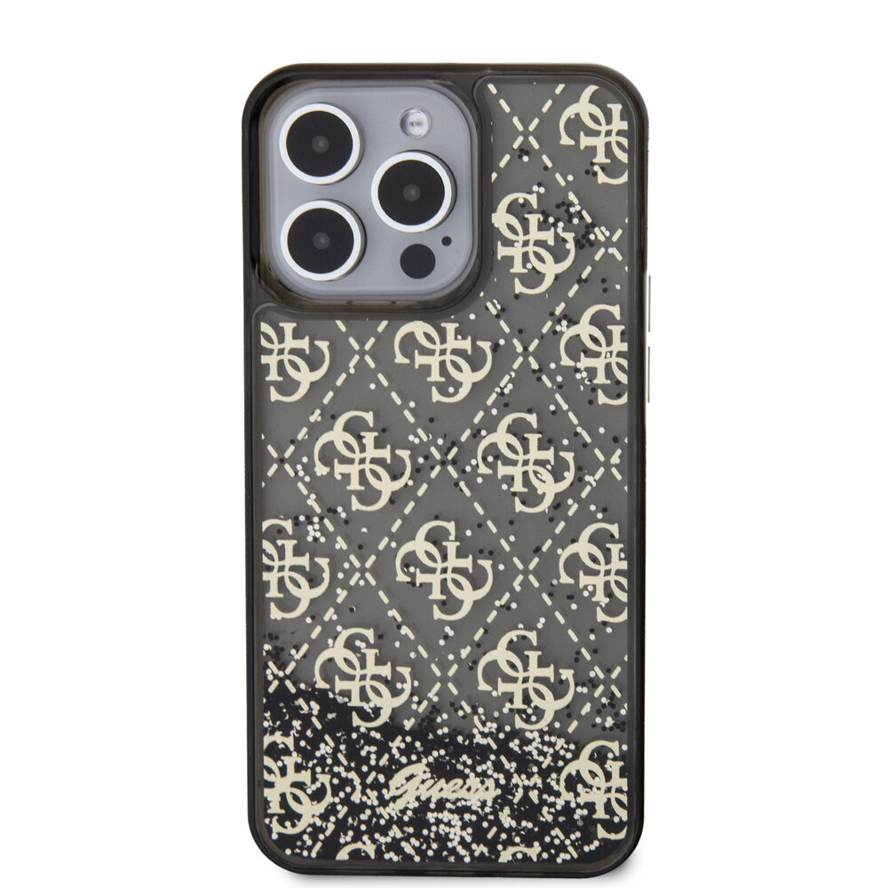 Guess Guess iPhone 15 Pro Max Backcover hoesje - Liquid Glitter - 4G Pattern - Zwart Guess Guess iPhone 15 Pro Max Backcover hoesje - Liquid Glitter - 4G Pattern - Zwart