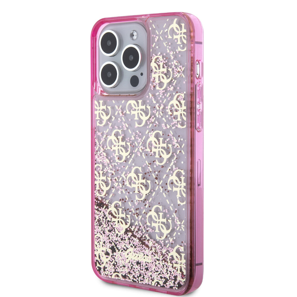 Guess Guess iPhone 15 Pro Max Back cover case - Liquid Glitter - 4G Pattern - Pink Guess Guess iPhone 15 Pro Max Back cover case - Liquid Glitter - 4G Pattern - Pink
