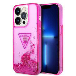 Guess iPhone 15 Pro Max Backcover hoesje - Liquid Glitter - Translucent Logo - Fuchsia