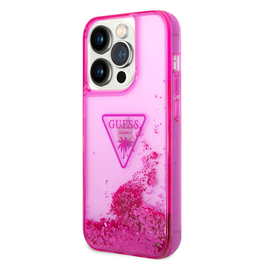 Guess Guess iPhone 15 Pro Max Back cover coque - Liquid Glitter - Translucent Logo - Fuchsia Guess Guess iPhone 15 Pro Max Back cover coque - Liquid Glitter - Translucent Logo - Fuchsia