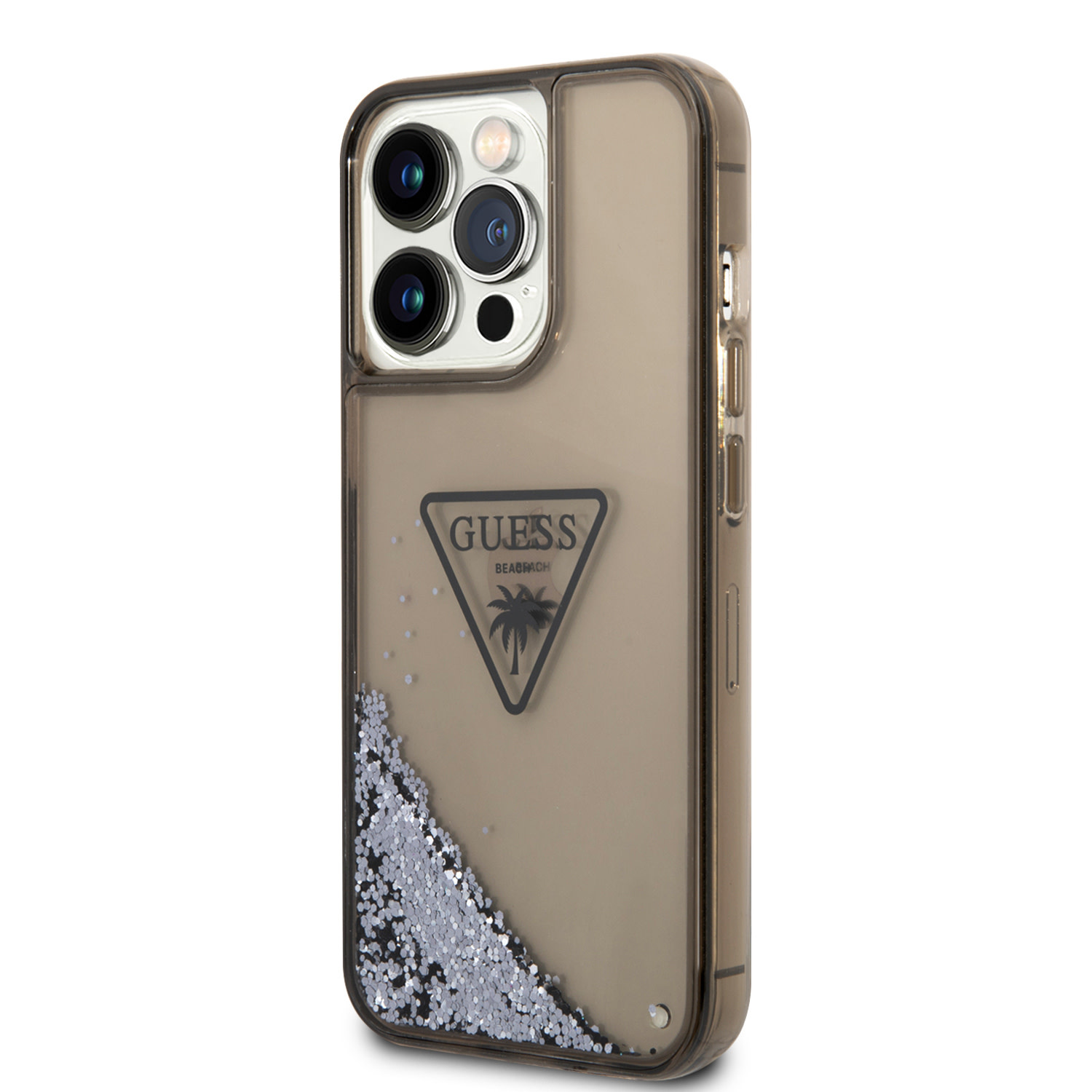 Guess Guess iPhone 15 Pro Max Backcover hoesje - Liquid Glitter - Translucent Logo - Zwart, foto 2 van 6