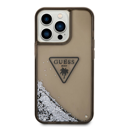 Guess Guess iPhone 15 Pro Max Backcover hoesje - Liquid Glitter - Translucent Logo - Zwart
