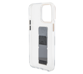 Guess Guess iPhone 15 Pro Max Backcover hoesje - Gripstand - Clear Case - 4G Script Logo - Zwart Guess Guess iPhone 15 Pro Max Backcover hoesje - Gripstand - Clear Case - 4G Script Logo - Zwart