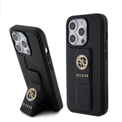 Guess iPhone 15 Pro Back cover coque - Saffiano Gripstand - 4G Strass Metal Logo - Noir