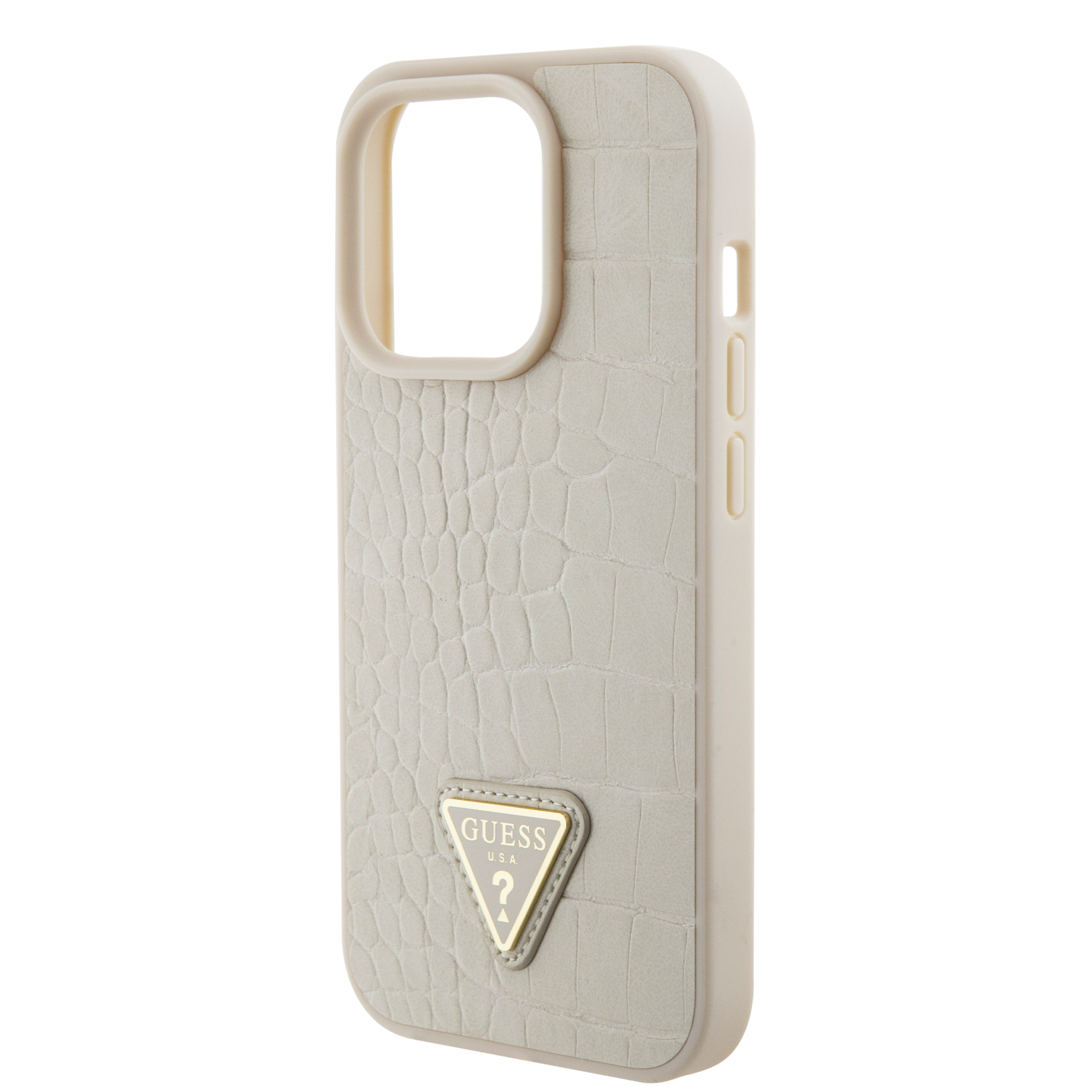 Guess Guess iPhone 15 Pro Backcover hoesje - Croco - Triangle Logo - Goud, foto 5 van 6