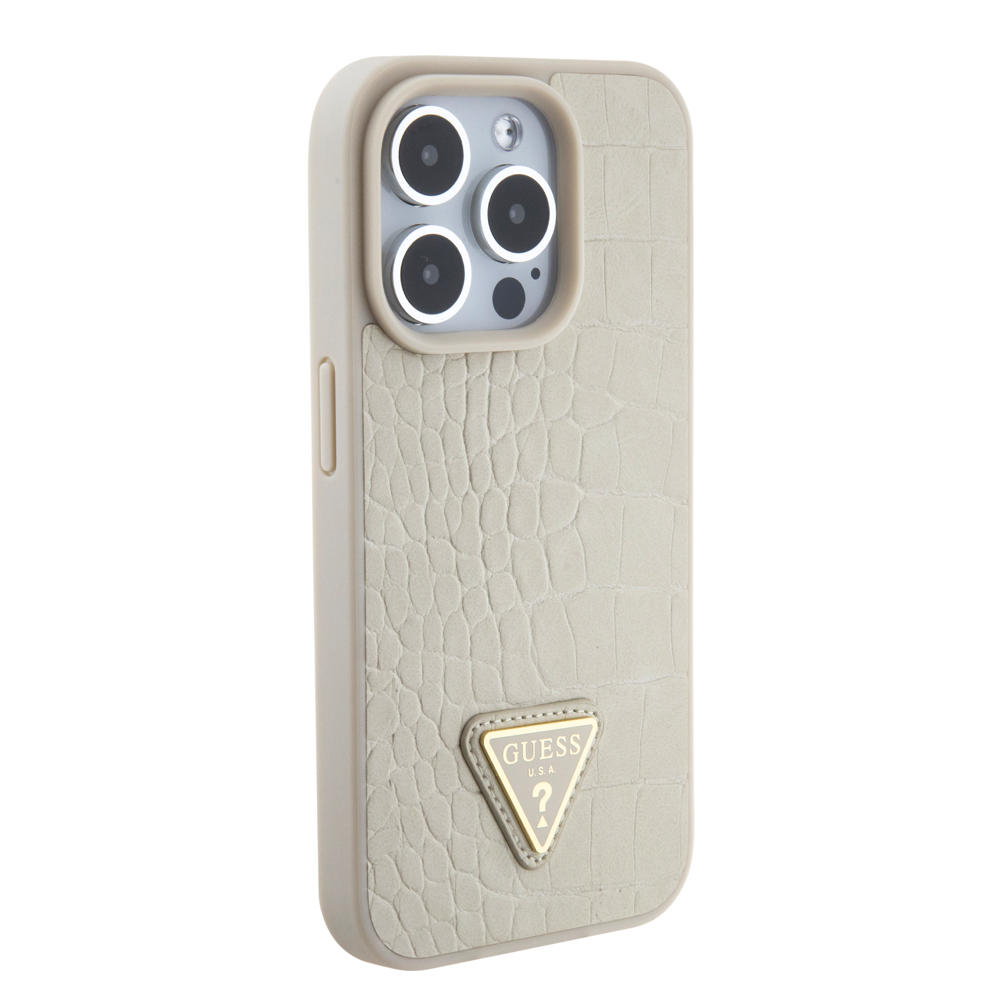 Guess Guess iPhone 15 Pro Backcover hoesje - Croco - Triangle Logo - Goud, foto 4 van 6
