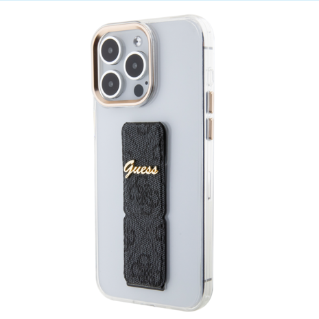 Guess Guess iPhone 15 Pro Back-Cover hul - Gripstand - Clear Case - 4G Script Logo - Schwarz Guess Guess iPhone 15 Pro Back-Cover hul - Gripstand - Clear Case - 4G Script Logo - Schwarz
