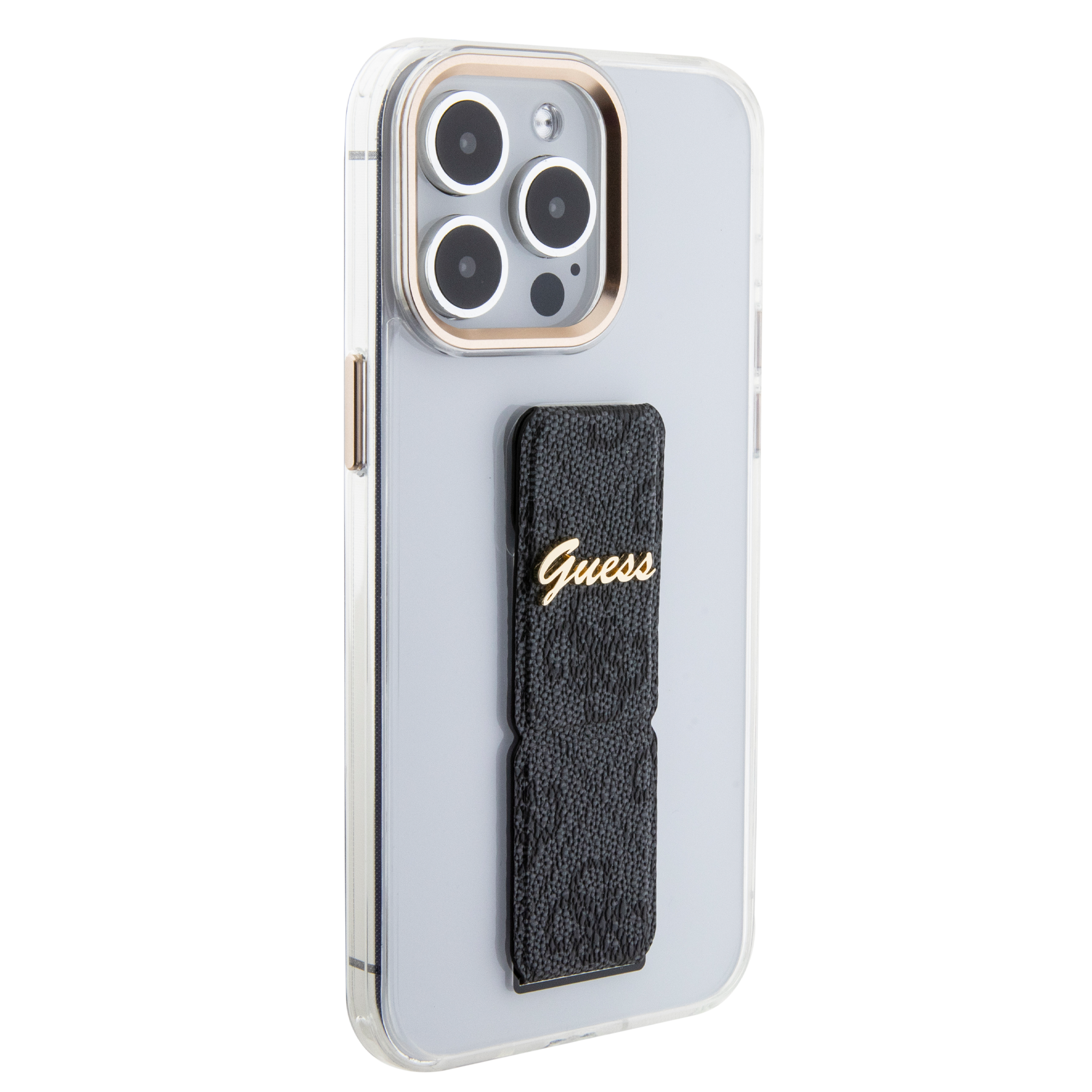 Guess Guess iPhone 15 Pro Backcover hoesje - Gripstand - Clear Case - 4G Script Logo - Zwart, foto 6 van 6