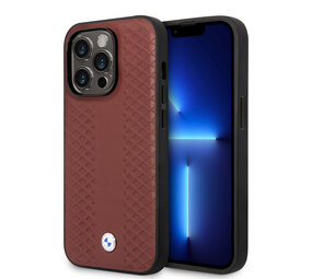 BMW BMW iPhone 14 Pro Back cover coque - Red Leather Signature - Diamond Hot Stamp Pattern - Burgundy BMW BMW iPhone 14 Pro Back cover coque - Red Leather Signature - Diamond Hot Stamp Pattern - Burgundy
