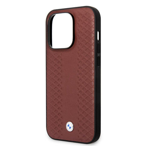 BMW BMW iPhone 14 Pro Back cover coque - Red Leather Signature - Diamond Hot Stamp Pattern - Burgundy BMW BMW iPhone 14 Pro Back cover coque - Red Leather Signature - Diamond Hot Stamp Pattern - Burgundy
