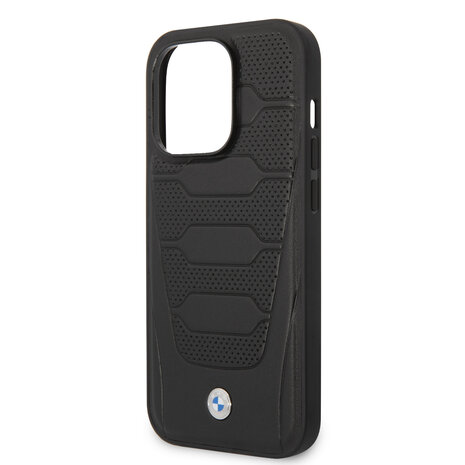BMW BMW iPhone 14 Pro Backcover hoesje - Red Leather Signature - Perforated Seats Design - Zwart BMW BMW iPhone 14 Pro Backcover hoesje - Red Leather Signature - Perforated Seats Design - Zwart