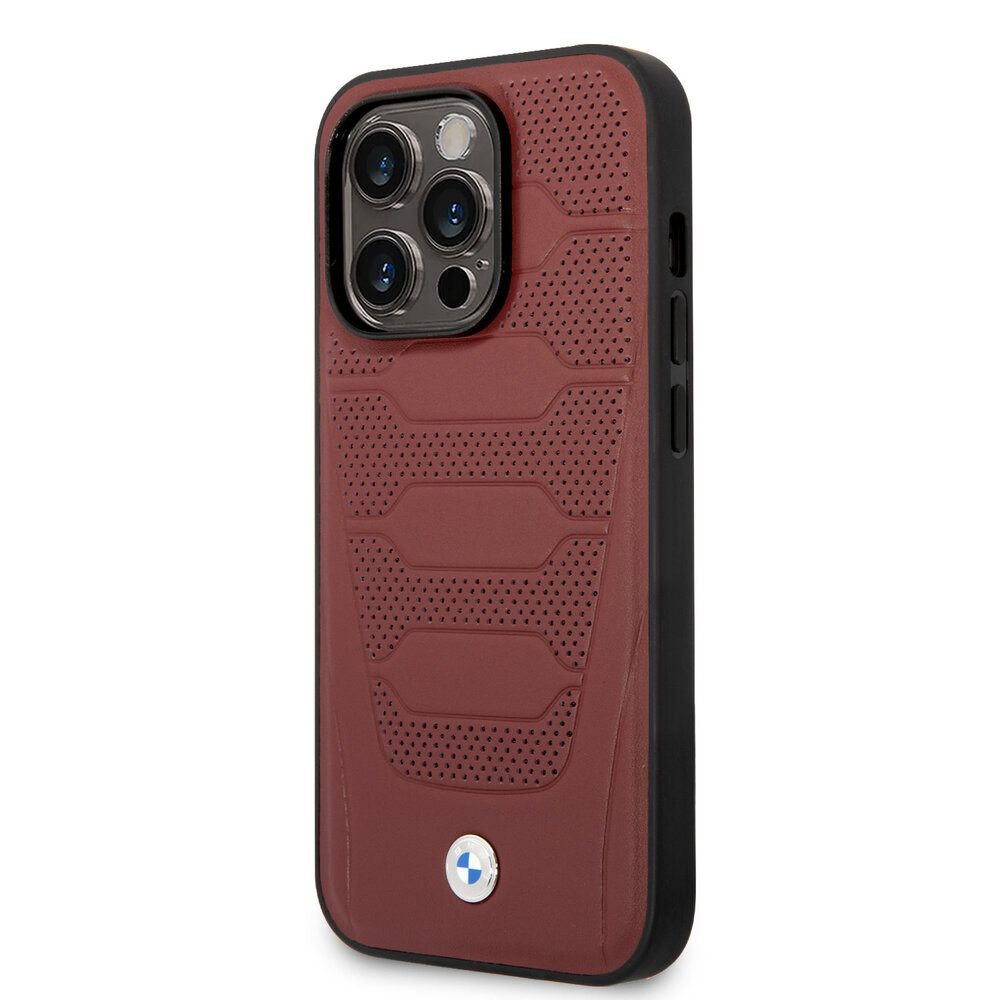 BMW BMW iPhone 14 Pro Backcover hoesje - Red Leather Signature - Perforated Seats Design - Rood BMW BMW iPhone 14 Pro Backcover hoesje - Red Leather Signature - Perforated Seats Design - Rood