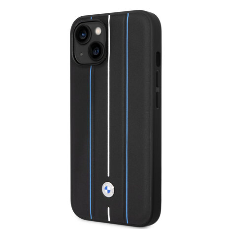 BMW BMW iPhone 14 Plus & 15 Plus Back-Cover hul - Blue Leather Signature - Hot Stamp Lines - Schwarz BMW BMW iPhone 14 Plus & 15 Plus Back-Cover hul - Blue Leather Signature - Hot Stamp Lines - Schwarz