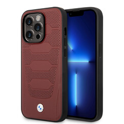 BMW iPhone 14 Pro Max Backcover hoesje - Red Leather Signature - Perforated Seats Design - Rood