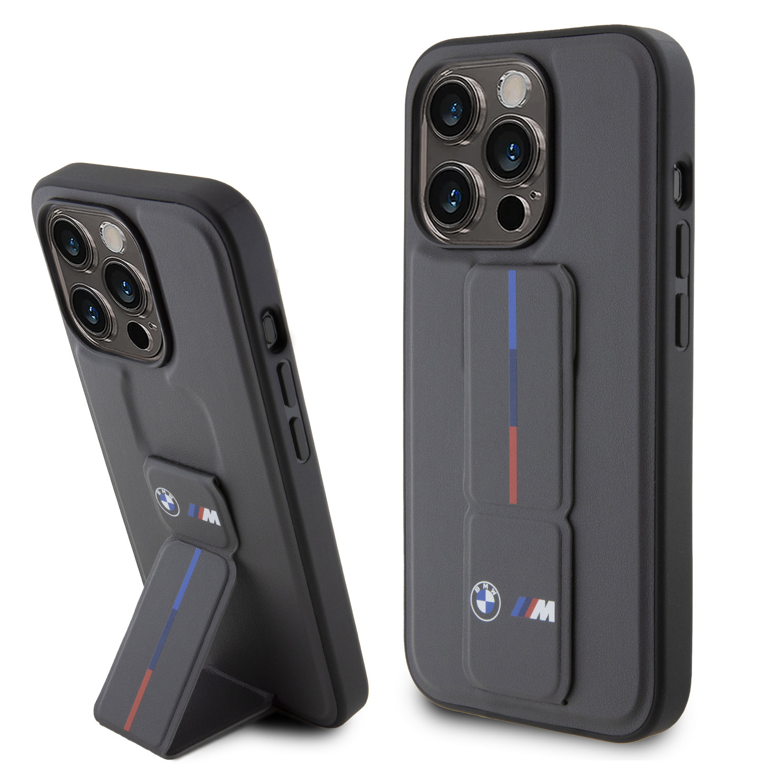 BMW BMW iPhone 15 Pro Backcover hoesje - Tricolor Gripstand - Grijs