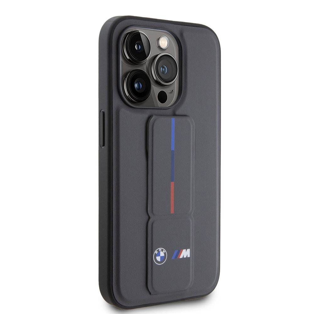 BMW BMW iPhone 15 Pro Backcover hoesje - Tricolor Gripstand - Grijs BMW BMW iPhone 15 Pro Backcover hoesje - Tricolor Gripstand - Grijs