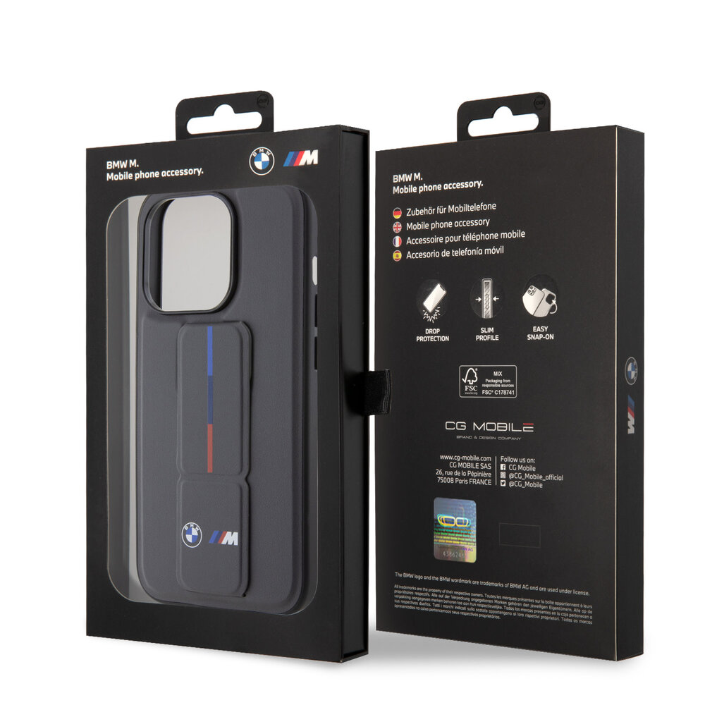 BMW BMW iPhone 15 Pro Backcover hoesje - Tricolor Gripstand - Grijs BMW BMW iPhone 15 Pro Backcover hoesje - Tricolor Gripstand - Grijs