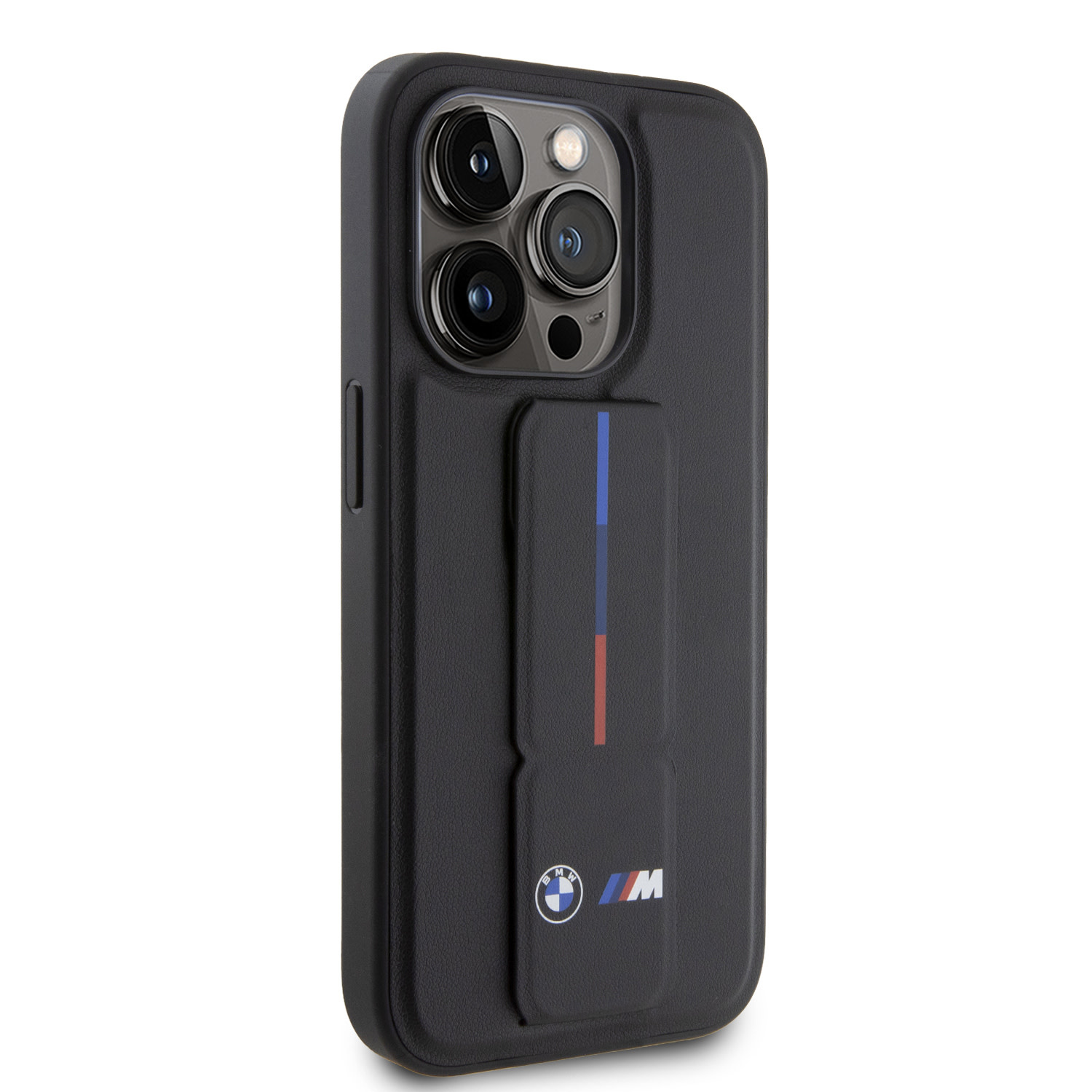 BMW BMW iPhone 15 Pro Backcover hoesje - Tricolor Gripstand - Zwart, foto 4 van 6