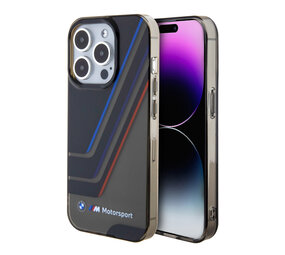 BMW BMW iPhone 15 Pro Back-Cover hul - IML - Tricolor Stripes - Translucent Zones - Schwarz BMW BMW iPhone 15 Pro Back-Cover hul - IML - Tricolor Stripes - Translucent Zones - Schwarz
