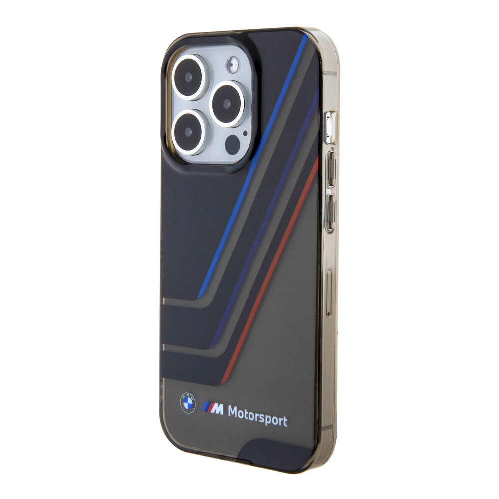 BMW BMW iPhone 15 Pro Back-Cover hul - IML - Tricolor Stripes - Translucent Zones - Schwarz BMW BMW iPhone 15 Pro Back-Cover hul - IML - Tricolor Stripes - Translucent Zones - Schwarz