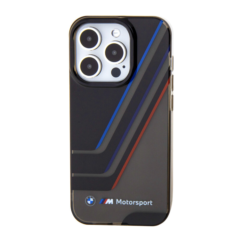BMW BMW iPhone 15 Pro Back cover case - IML - Tricolor Stripes - Translucent Zones - Black BMW BMW iPhone 15 Pro Back cover case - IML - Tricolor Stripes - Translucent Zones - Black