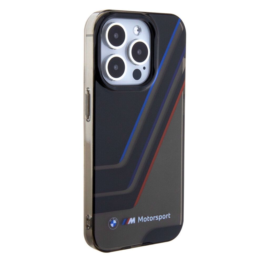 BMW BMW iPhone 15 Pro Back cover case - IML - Tricolor Stripes - Translucent Zones - Black BMW BMW iPhone 15 Pro Back cover case - IML - Tricolor Stripes - Translucent Zones - Black