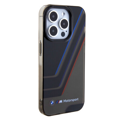 BMW BMW iPhone 15 Pro Back cover case - IML - Tricolor Stripes - Translucent Zones - Black BMW BMW iPhone 15 Pro Back cover case - IML - Tricolor Stripes - Translucent Zones - Black
