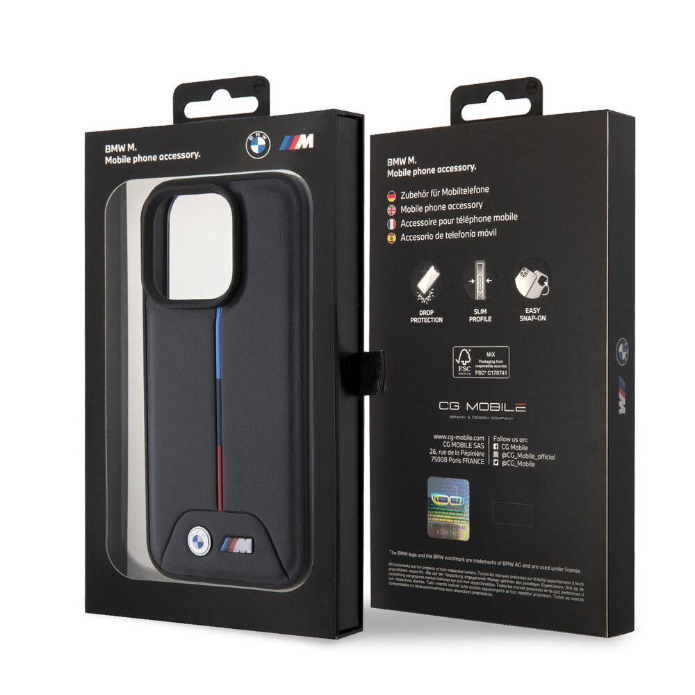 BMW BMW iPhone 15 Pro Back cover case - Quilted Tricolor Pattern - Black BMW BMW iPhone 15 Pro Back cover case - Quilted Tricolor Pattern - Black