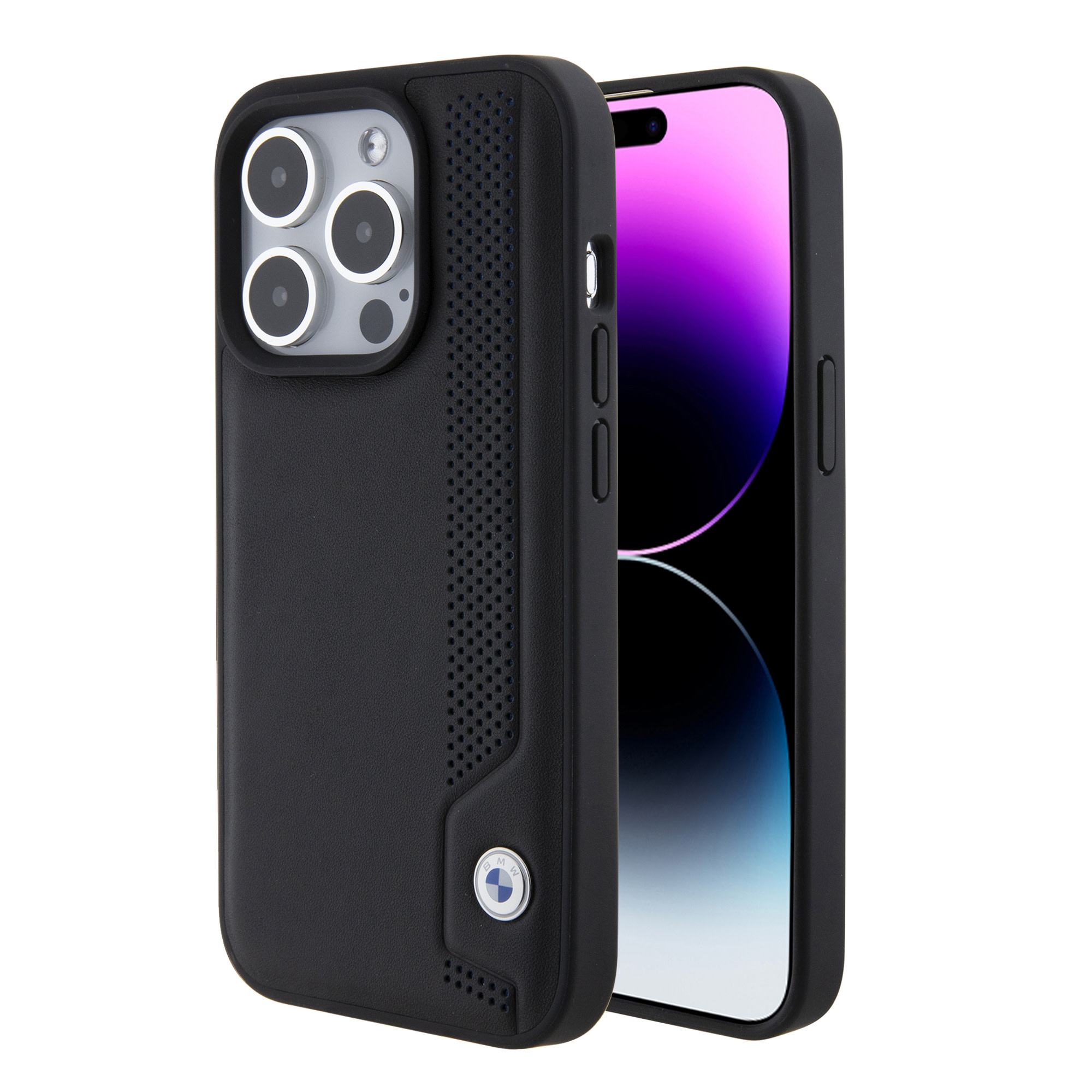 BMW BMW iPhone 15 Pro Backcover hoesje - Blue Dots Pattern - Zwart