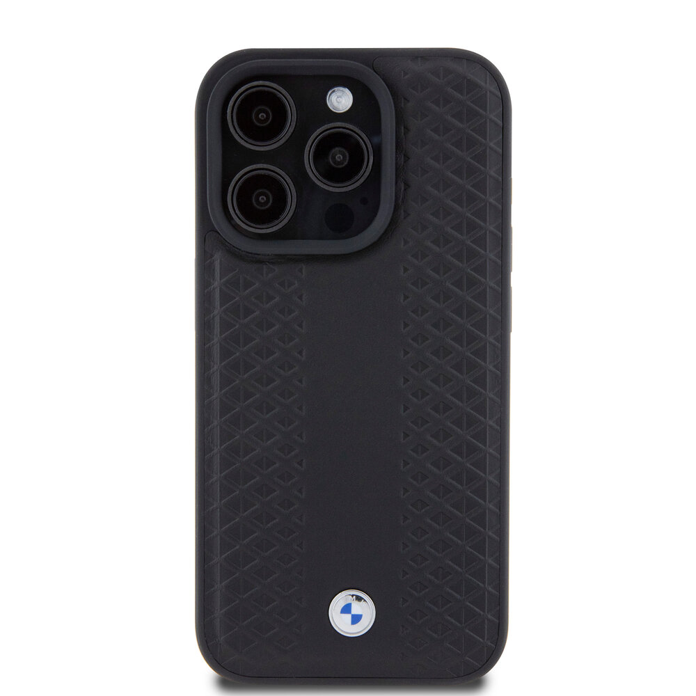 BMW BMW iPhone 15 Pro Back cover case - Red Leather Signature - Diamond Pattern - Black BMW BMW iPhone 15 Pro Back cover case - Red Leather Signature - Diamond Pattern - Black